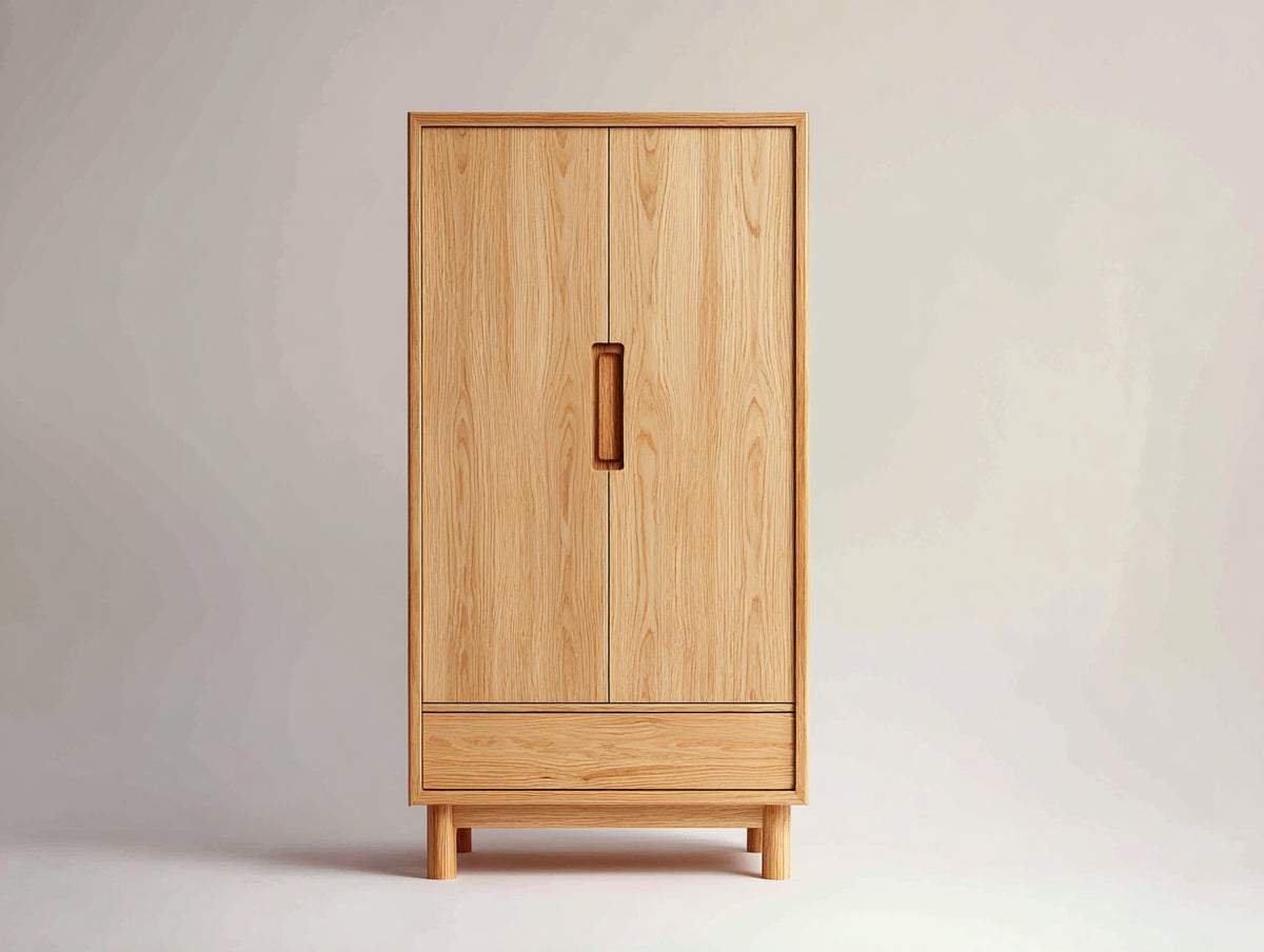 Kleiderschrank aus Massivholz 80x40x180 cm - Eichenfarbe - Moderner Schrank mit 2 Türen und 1 Schublade
