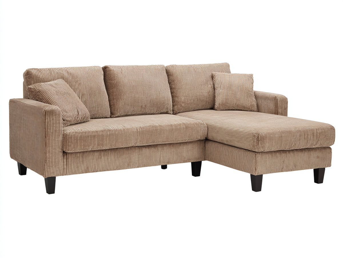 Sofás de esquina tela de pana 250 x 160 x 86 cm - Beige y negro - Diseño moderno con extensión de descanso