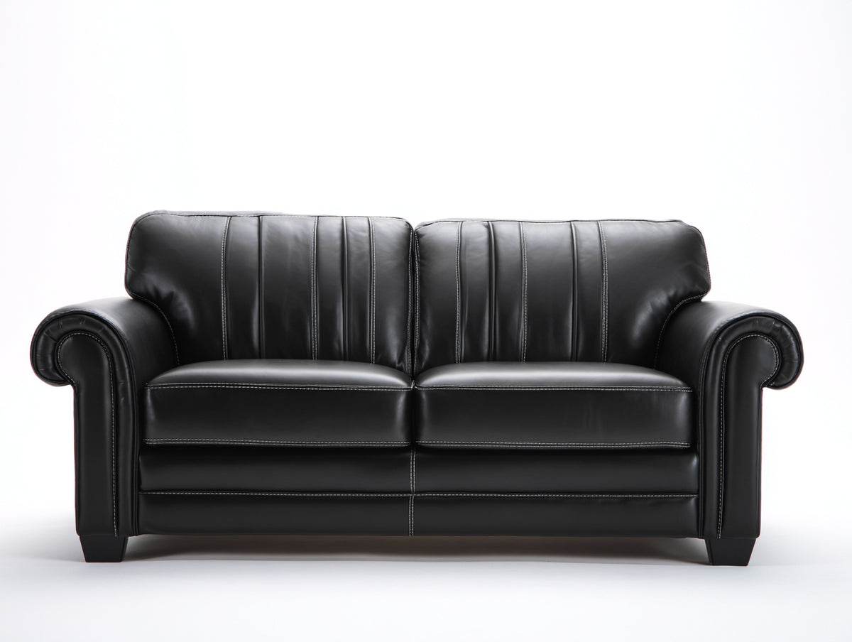 Sofás 2 plazas - tapizado efecto cuero 195 x 94 x 90 cm - negro - diseño clásico con reposabrazos redondeados