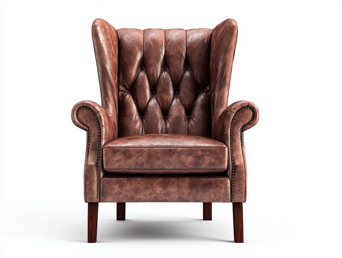 Sessel Echtleder 85x85x110 cm Braun Chesterfield Stil gepolstert klassischer Ohrensessel Wohnzimmer Sessel