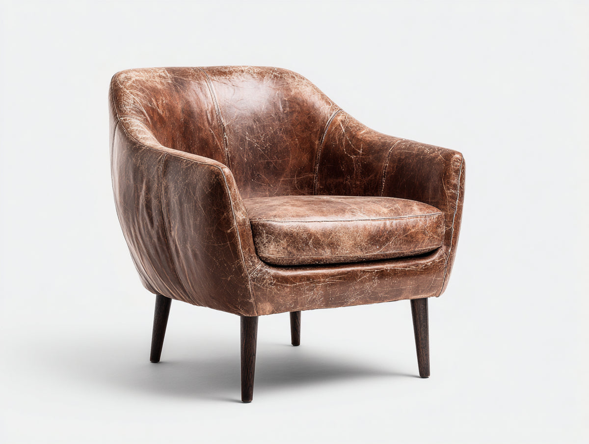Sillones tapizados 79x76x84 cm - Marrón y madera oscura - Diseño envolvente con acabado efecto cuero vintage