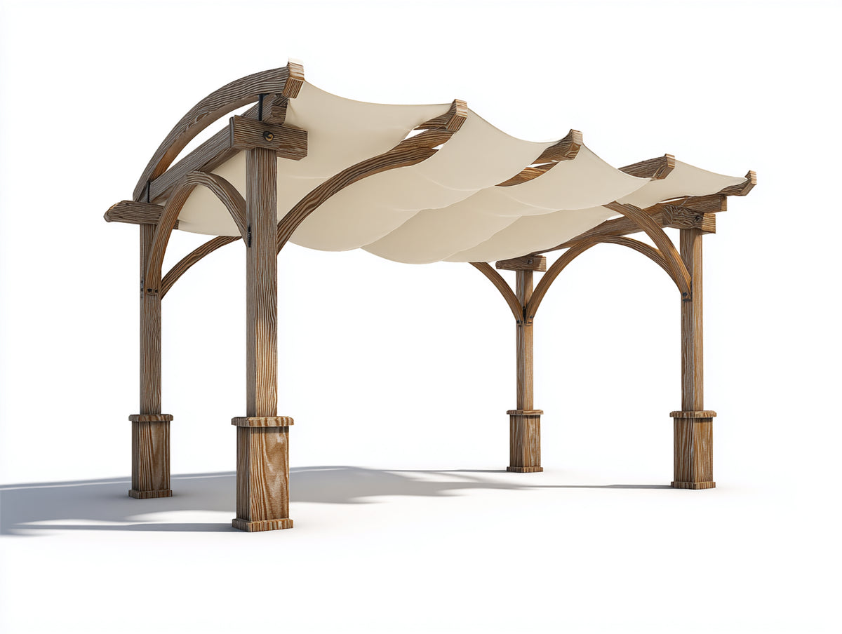 Sonnenschutz 300x300x250 cm - Holzrahmen mit beigem Stoffdach - Garten Pergola Design