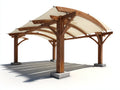 Sonnenschutz Holz 400x300x250 cm - Naturbraun-Cremeweiß - Freistehende Pergola mit gewölbtem Stoffdach
