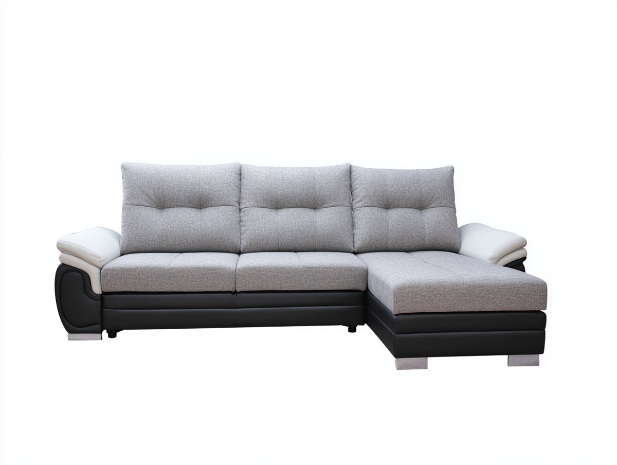 Sofás de esquina de tela y polipiel 270x170x85 cm - gris claro negro y blanco - diseño moderno para salón