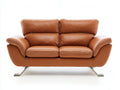 Sofás 2 plazas de cuero 200x95x92 cm - marrón coñac y cromo - diseño moderno con respaldo alto y brazos acolchados