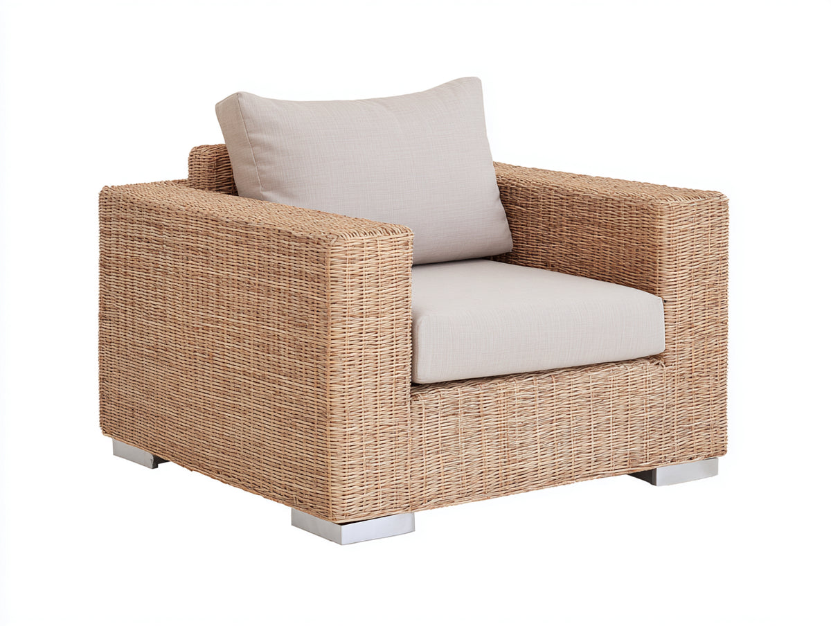 Sillones de ratán 110x96x84 cm - marrón claro y beige - diseño trenzado con patas metálicas