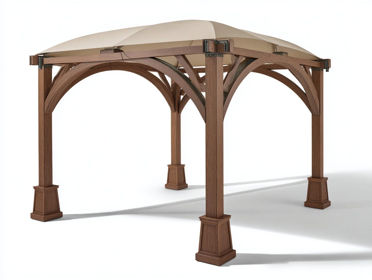 Sonnenschutz Holz 350x300x255 cm - Dunkelbraun-Beige - Freistehende Pergola mit Stoffdach